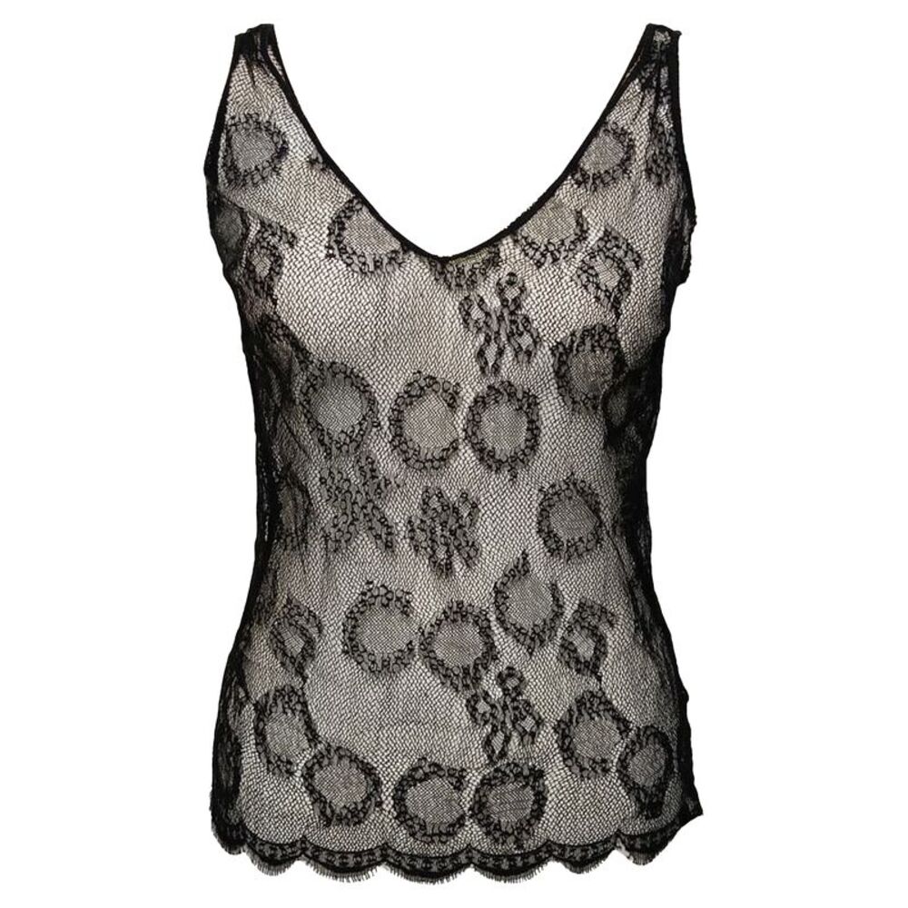 Chanel Lace Detailed Tank Top in Black Cotton